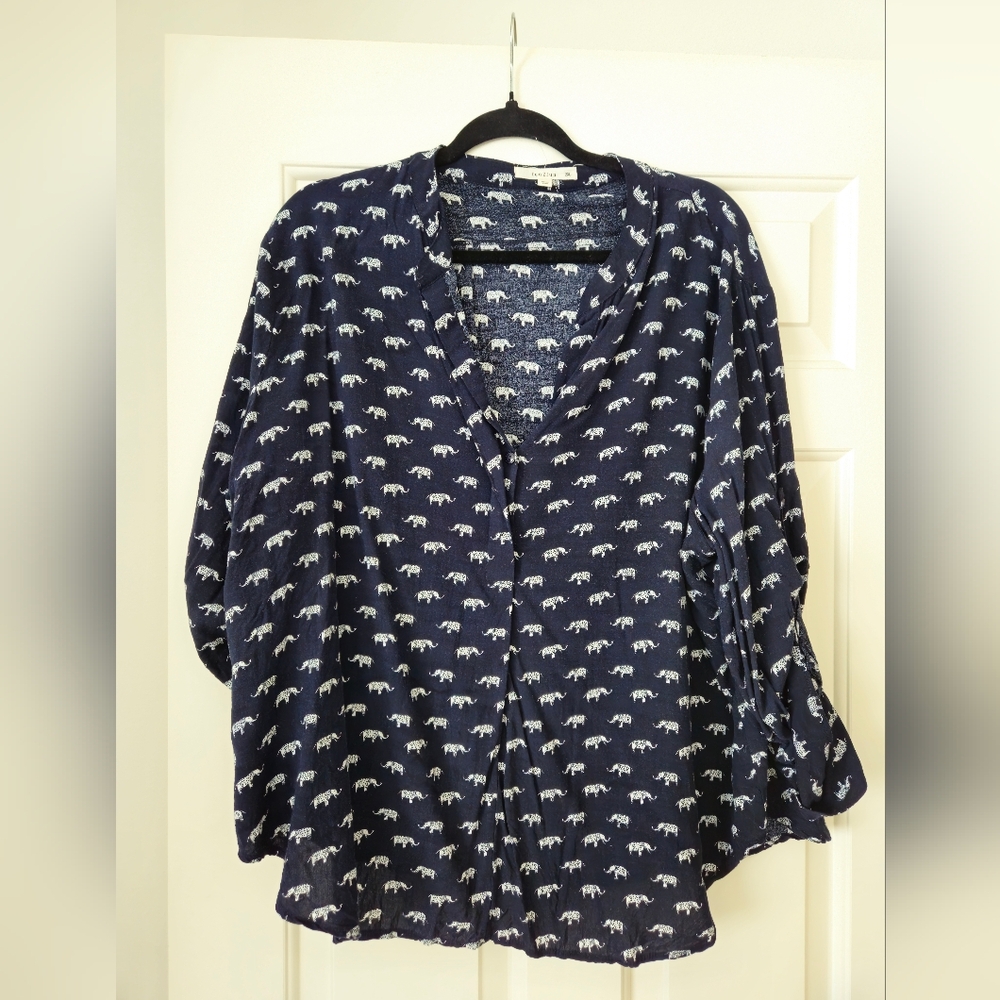 Navy Elephant Print Women's Top 2x